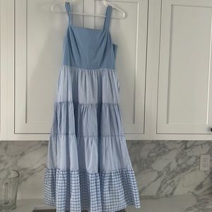 English Factory Blue Stripe and Gingham Cotton Midi Sundress Size Small